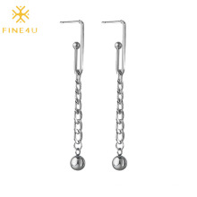 Hip-hop punk unisex creative stainless steel link chain tassel long earrings hoops